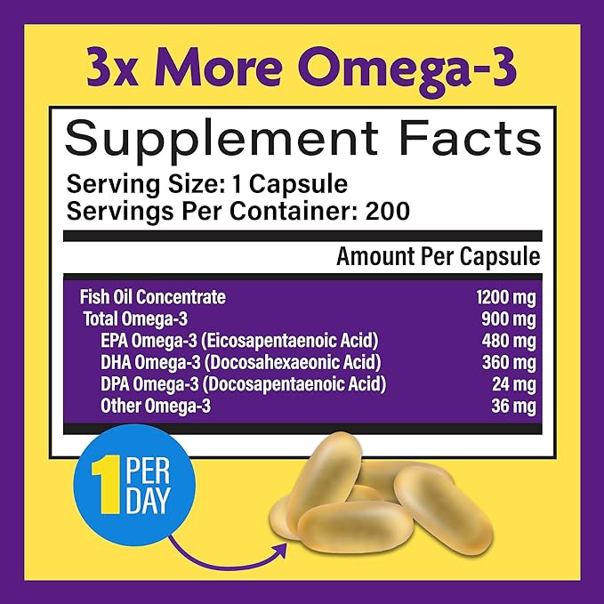 InnovixLabs Triple Strength Omega 3 Fish Oil Supplement, 900 mg, Pure EPA DHA Omega 3 Supplement Brain and Joints, Burpless Omega-3 for Women and Men with Enteric Coating, 200 Capsules