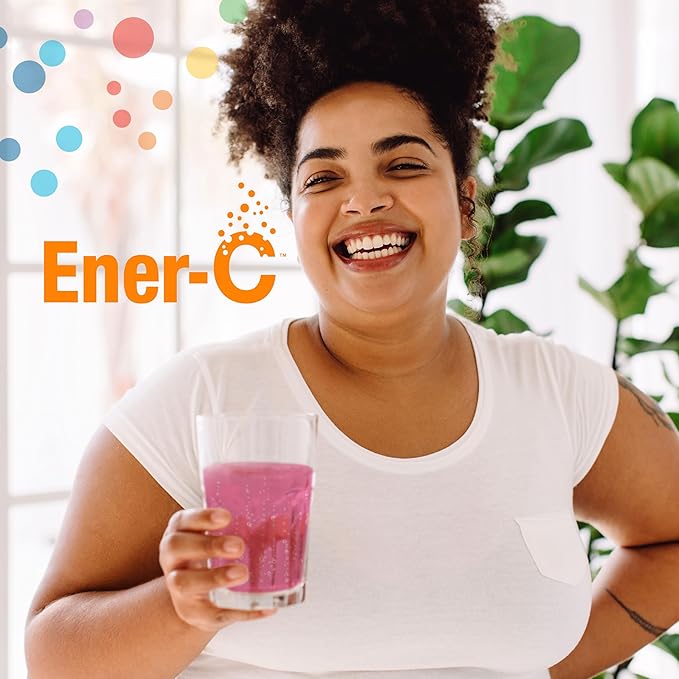 Ener-C Raspberry Multivitamin Drink Mix Powder Vitamin C 1000mg & Electrolytes with Real Fruit Juice Natural Energy & Immune Support for Women & Men - Non-GMO Vegan & Gluten Free - 60 Count