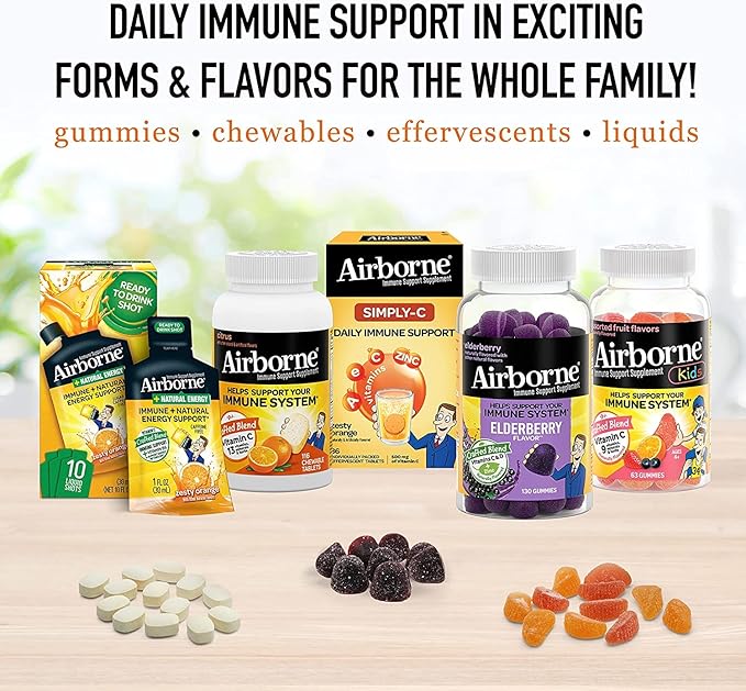 Airborne Kids 500mg Vitamin C Gummies, Kids Immune Support Zinc Gummies with Powerful Antioxidants VIT C & E - 63 Gummies, Assorted Fruit Flavor (Pack of 4)