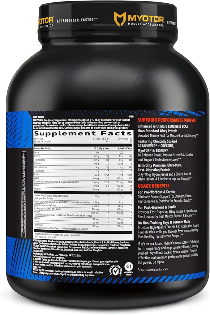 GNC AMP Wheybolic Alpha Whey Protein Powder with MyoTOR | Targeted Muscle Building and Workout Support Formula with BCAA | 40g Protein | Classic Vanilla | 22 Servings