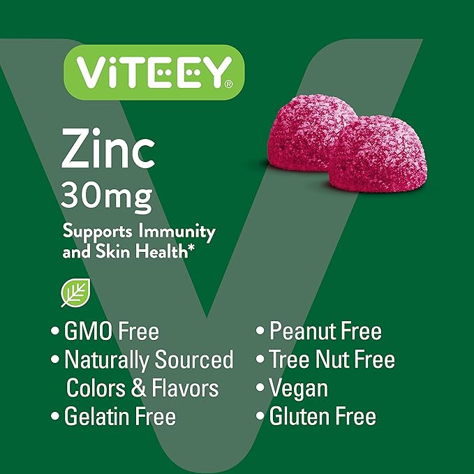 Zinc Gummies Adult & Teens - 30mg - Immune Health Support & Antioxidant Support - Vitamin Zinc Supplement - Vegan, Gelatin Free, GMO Free - Tasty Chewable Berry Flavored Gummy
