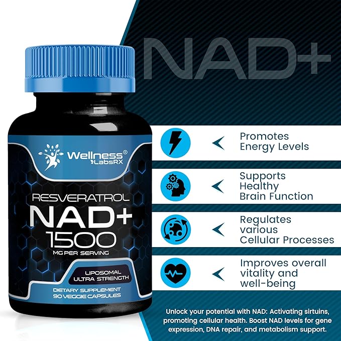 NAD Supplement, 1500mg - Liposomal NAD+ Supplement with Resveratrol, NAD Plus Boosting Supplement - Support Cellular Health, Stamina & Healthy Aging - Ultra Strength Capsules - 2 Pack