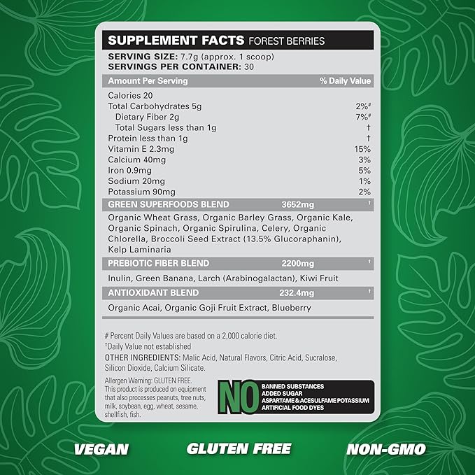 EHP Labs OxyGreens Super Greens Powder - Daily Greens Spirulina, Greens Superfood Powder & Greens Supplements Powder, Supergreens Antioxidants & Immunity Support, 30 Serves (Forest Berries)