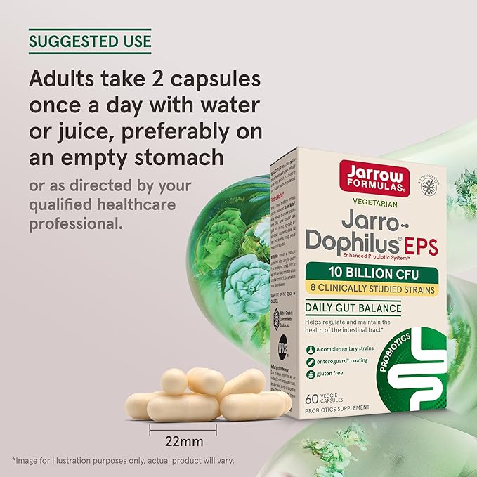 Jarrow Formulas Jarro-Dophilus EPS Probiotics 10 Billion CFU for Intestinal Tract Support, Probiotic Supplement for Gut Health for Women and Men, 60 Veggie Capsules, Up to a 30 Day Supply