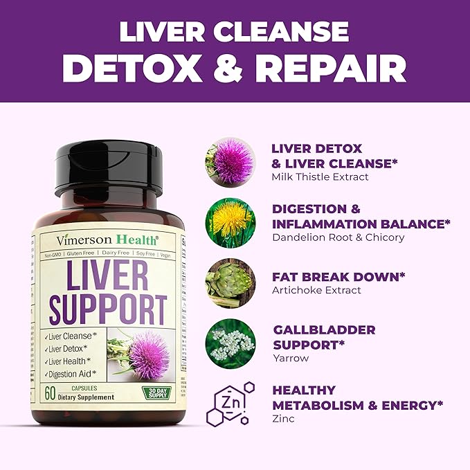 Liver Cleanse Detox & Repair Milk Thistle Supplement. Liver Support with Choline, Artichoke Extract, Chicory & Dandelion Root Supplement. Milk Thistle Liver Detox & Liver Cleanse. Liver Health 2-Pack