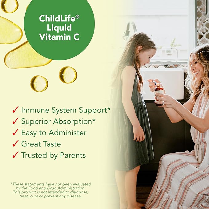 CHILDLIFE ESSENTIALS Liquid Vitamin C - Liposomal Vitamin C Liquid, Pure Vitamin C, Vitamin C for Kids, Liquid Supplement, Immune System Support, Great Taste - Natural Orange, 4 Fl Oz (Pack of 3)