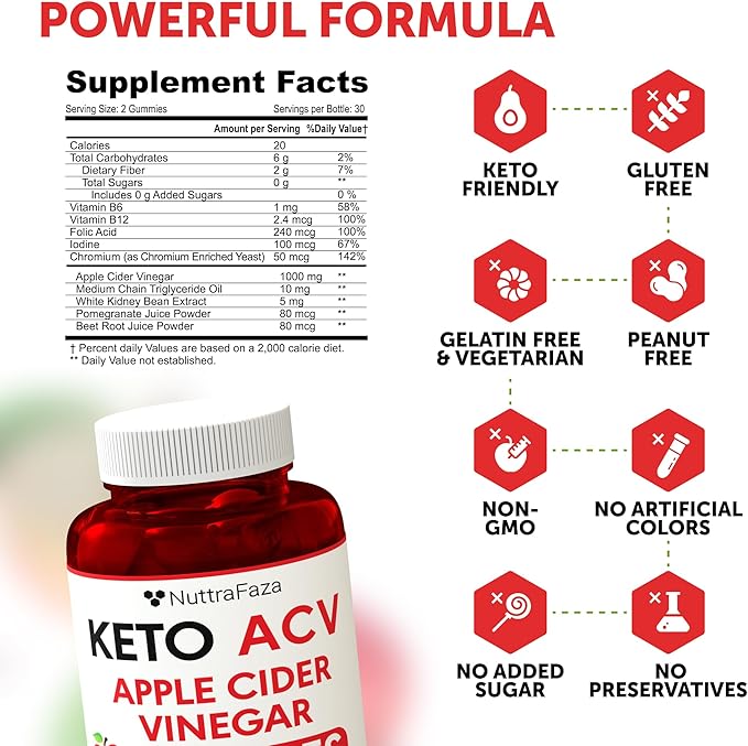 Keto ACV Gummies Advanced Weight Loss - ACV Keto Gummies for Weight Loss for Women and Men - Keto Gummies Supplement - Detox & Cleanse, Digestion - Apple Cider Vinegar - 1 Pack