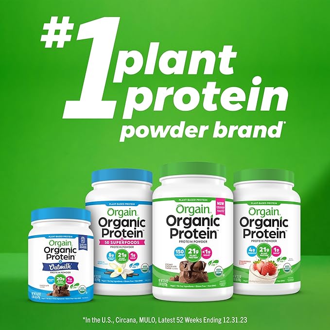 Orgain Organic Vegan Protein Powder, Creamy Chocolate Fudge - 21g Plant Protein, 7g Prebiotic Fiber, No Lactose Ingredients, No Added Sugar, Non-GMO, Shakes & Smoothies, 1.02 lb (Packaging May Vary)