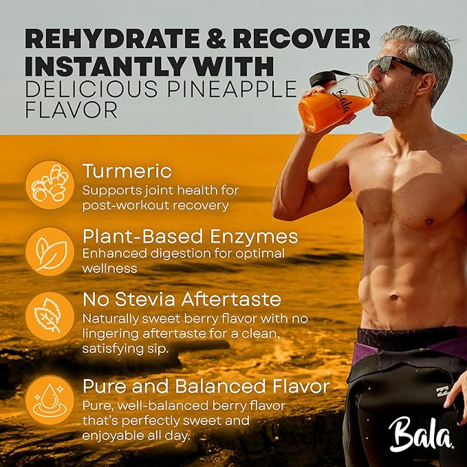 BALA Hydration Turmeric Drink Mix Packet | Sugar-Free Electrolyte Powder, Muscle Recovery, Immune Support, Joint Relief | Plant-Based Enzymes, Bromelain - Variety 1 Count(Pack of 12)