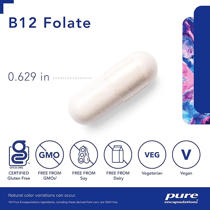 Pure Encapsulations B12 Folate - Energy Supplement to Support Nerves, Energy Metabolism & Cognitive Support* - with Vitamin B Folate as Metafolin - 30 Capsules