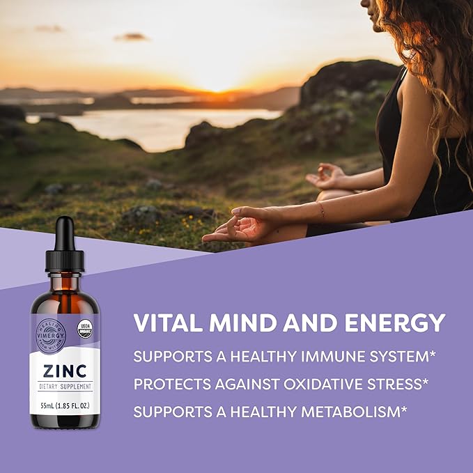 Vimergy Organic Liquid Zinc, Travel Size - 27 Servings – Alcohol Free Zinc Sulfate – Supports Immune Health & Metabolism – Antioxidant – Gluten-Free, Non-GMO, Kosher, Vegan & Paleo Friendly (55 ml)