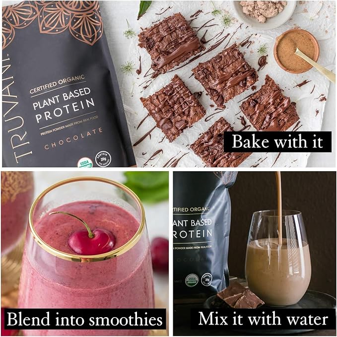 Truvani Vegan Pea Protein Powder | Chocolate | 20g Organic Plant Based Protein | 18 Servings | Keto | Gluten & Dairy Free | Low Carb | No Added Sugar