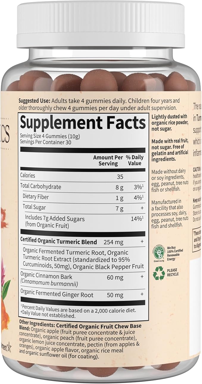 Garden of Life Organics Turmeric Inflammatory Response Gummy - 120 Real Fruit Gummies for Kids & Adults, 50Mg Curcumin (95% Curcuminoids), No Added Sugar, Organic, Non-GMO, Vegan & Gluten Free