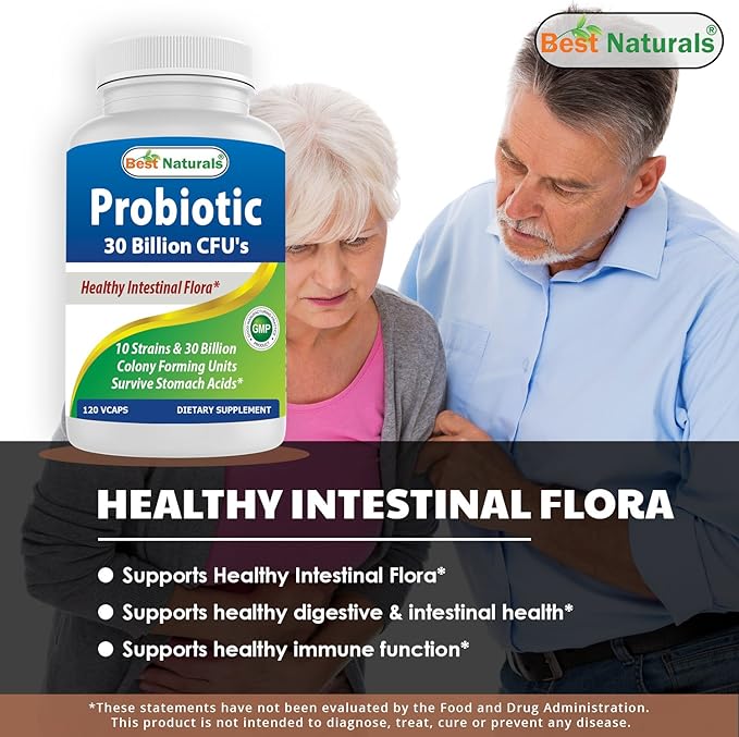 Best Naturals Probiotic 10 Strains & 30 Billion CFU Intestinal Flora, 120 Veggie Capsules - Shelf Stable probiotic (4146365)