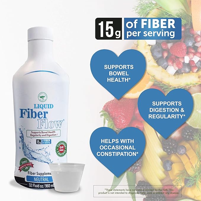 Nutritional Designs Liquid Fiber Flow Sugar-Free Prebiotic Inulin Fiber Supplement, All Natural Bowel Regularity Drink for Healthy Intestinal Balance, 100 Packets