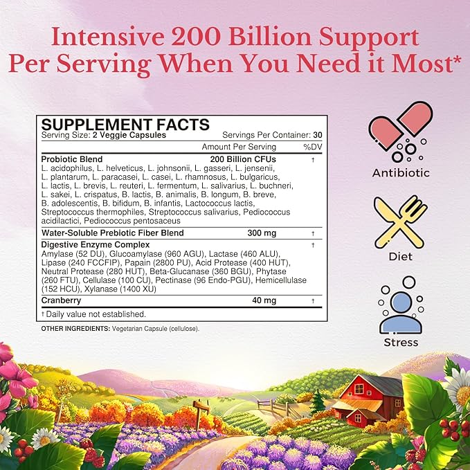 Vitalitown Women’s Probiotics | 200 Billion CFUs 30 Strains | 60 ct | Shelf Stable, Acid Resistant | Replenish Good Bacteria, Intensive Digestive & Vaginal Support | Vegan, Non-GMO