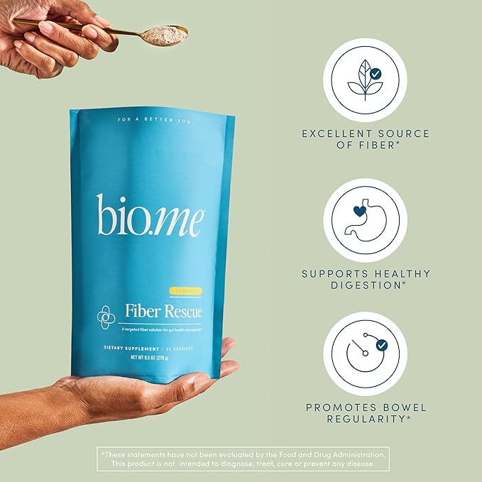 Fiber Rescue - Psyllium Husk Powder for Digestive Health & Bloating Relief, Sugar Free Lemonade Flavored Prebiotic Soluble Fiber Powder, Non-GMO Fiber Supplement Powder, Gluten Free - 30 Servings