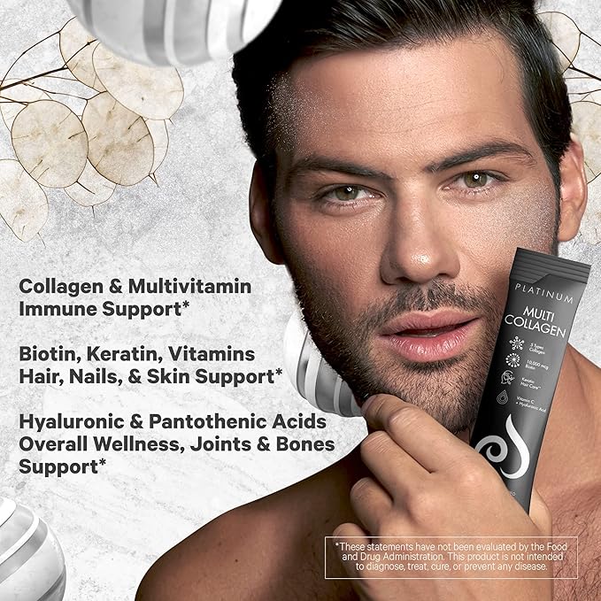 Codeage Multi Collagen and Biotin 10,000 mcg + Vitamin C, B6 & D3, Keratin, Hyaluronic Acid, Niacin, 18 Amino Acids - Stick Packs Supplement - 5 Types Collagen Protein – 30 Powder Packets