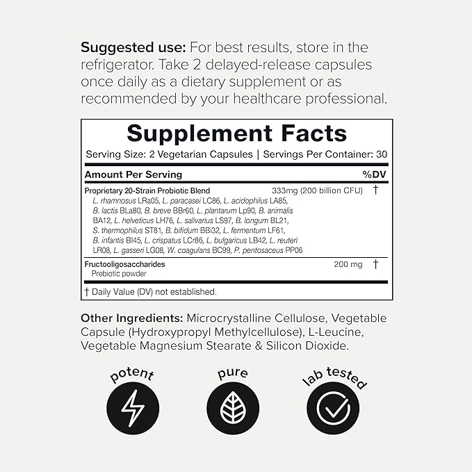 Probiotics for Men - Ultra High Potency, 200 Billion CFU, 20 Strains, Prebiotics for Digestive and Immune Support - Advanced Formula, Third-Party Tested, GMP-Certified