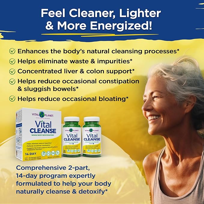 Vital Planet - Vital Cleanse with Milk Thistle, Magnesium, Cape Aloe and Herbs, Natural Supplement for Occasional Constipation and Healthy Elimination, 2-Part - 14 Day Kit, 56 Capsules