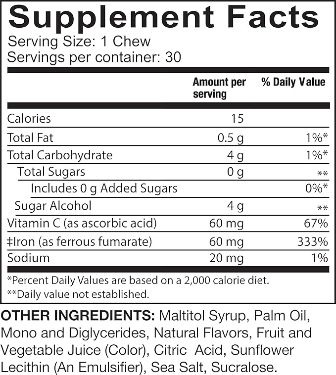 Celebrate Vitamins Iron Supplement with Vitamin C - 60mg Iron, 60mg Vitamin C, Bariatric Vitamins for WLS Patients, Vertical Sleeve & Gastric Bypass Surgery - Citrus, 30 Soft Chews