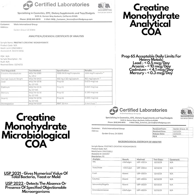 PRISTINE'S Creatine Monohydrate Capsules for Women & Men - No Bloat 75 Day Supply 3G Muscle Growth Support Supplement - Cognitive & Athletic Performance Support - Enhanced Recovery