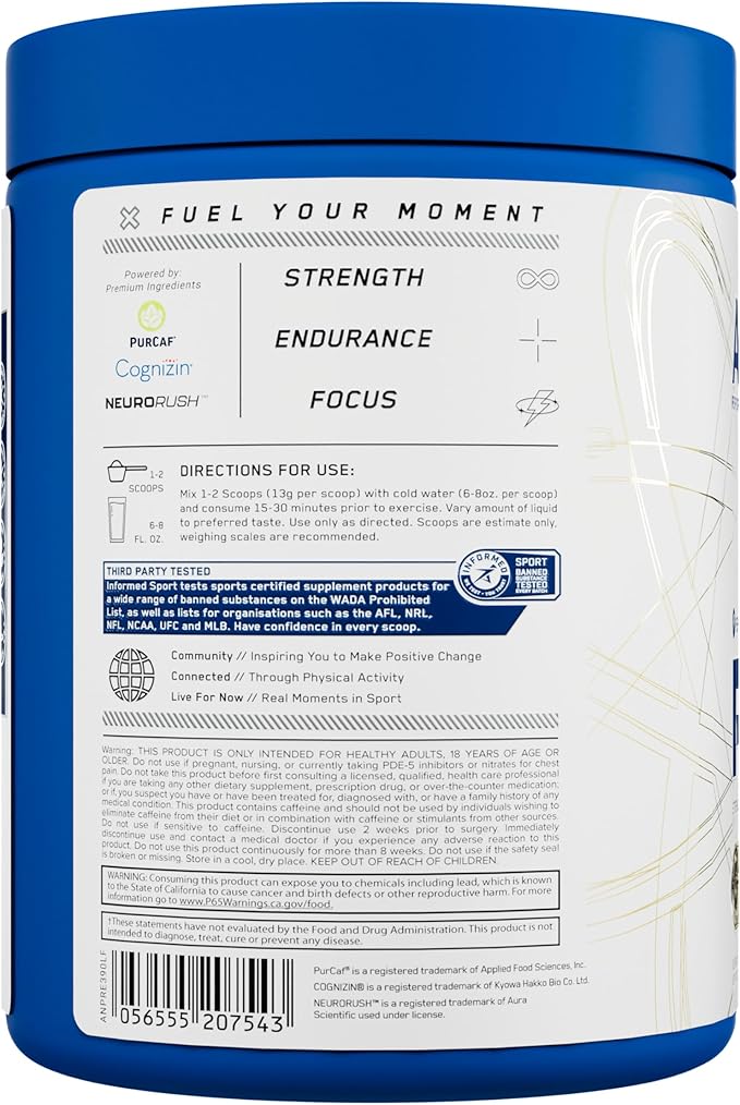 AN Performance Pre-Workout Powder Supplement for Men & Women | Energy Drink Mix with 300mg Caffeine + Beta Alanine + Citrulline | Third-Party Tested | Lemon Freeze | 30 Servings