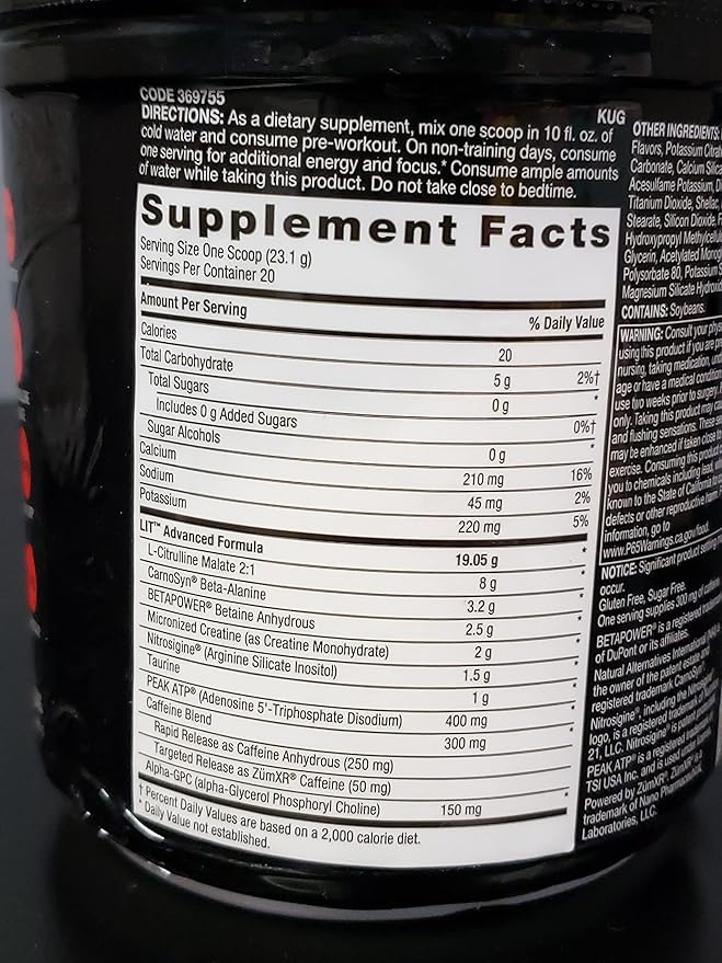 BEYOND RAW LIT AF | Advanced Formula Clinical Strength Pre-Workout Powder | Contains Caffeine, L-Citruline, and Nitrosigine | Sweet & Tart | 20 Servings
