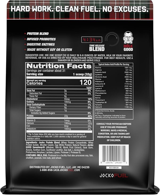 Jocko Mölk Whey Protein Powder - Keto, Probiotics, Grass Fed, Digestive Enzymes, Amino Acids, Sugar Free Monk Fruit Blend - Muscle Recovery & Growth (31 Servings (Pack of 1), Gingerbread Cookie)
