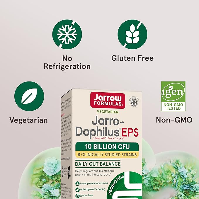 Jarrow Formulas Jarro-Dophilus EPS Probiotics 10 Billion CFU for Intestinal Tract Support, Probiotic Supplement for Gut Health for Women and Men, 120 Veggie Capsules, Up to a 60 Day Supply ,Pack of 12