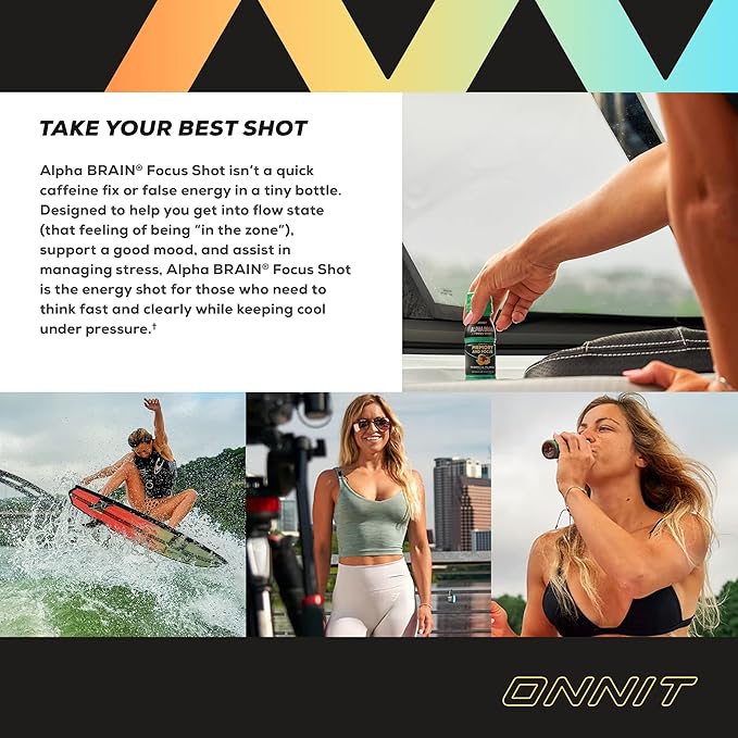 ONNIT Alpha Brain Focus Energy Shot Supplement - Energy, Focus, Mood, Stress, Brain Booster Drink - Peach (2.5 fl oz, 6 ct)