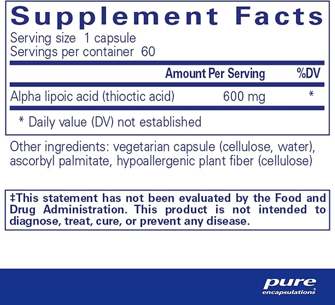 Pure Encapsulations Alpha Lipoic Acid 600 mg - ALA Supplement for Liver Support, Antioxidants, Nerve Health, Cardiovascular Health & Carbohydrate Support - Premium Alpha Lipoic Acid - 60 Capsules