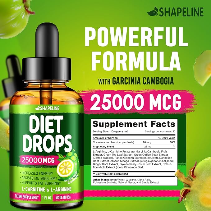 Diet Drops - Appetite Suppressant for Women & Men - Made in The USA - Natural Metabolism Booster - Diet Drops with Garcinia Cambogia 1 Fl Oz