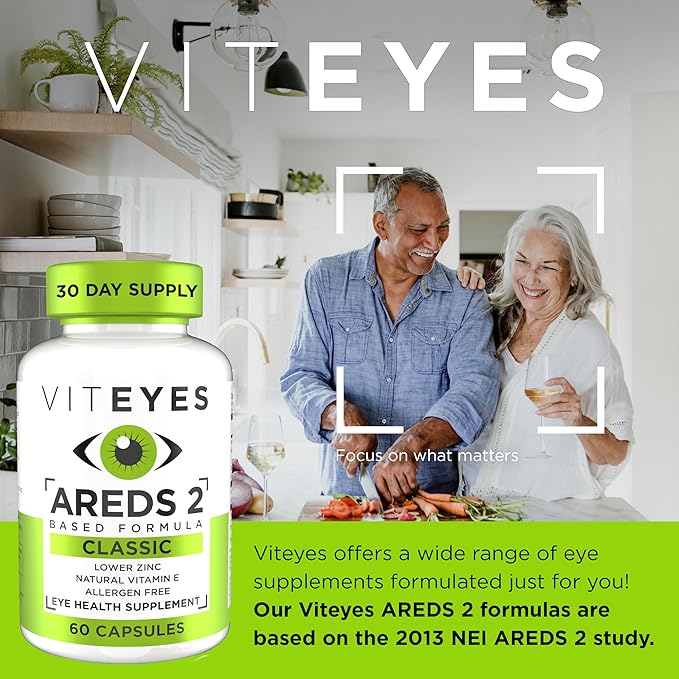 Viteyes AREDS 2 Eye Vitamins, Classic Macular Support, Allergen Free Capsules, with Natural Vitamin E, Vitamin C, Zinc, Copper, Lutein & Zeaxanthin, Eye Doctor Trusted, Manufactured in The USA, 60 Ct