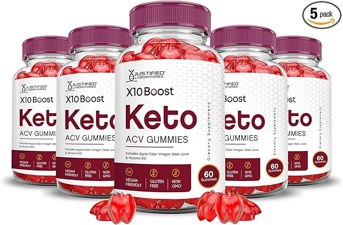 (5 Pack) X10 Boost Keto ACV Gummies Advanced Formula 1000MG X 10 Boost Keto Gummies Apple Cider Vinegar Boost Formulated with Pomegranate Beet Juice Powder B12 Vegan Non GMO 300 Gummys