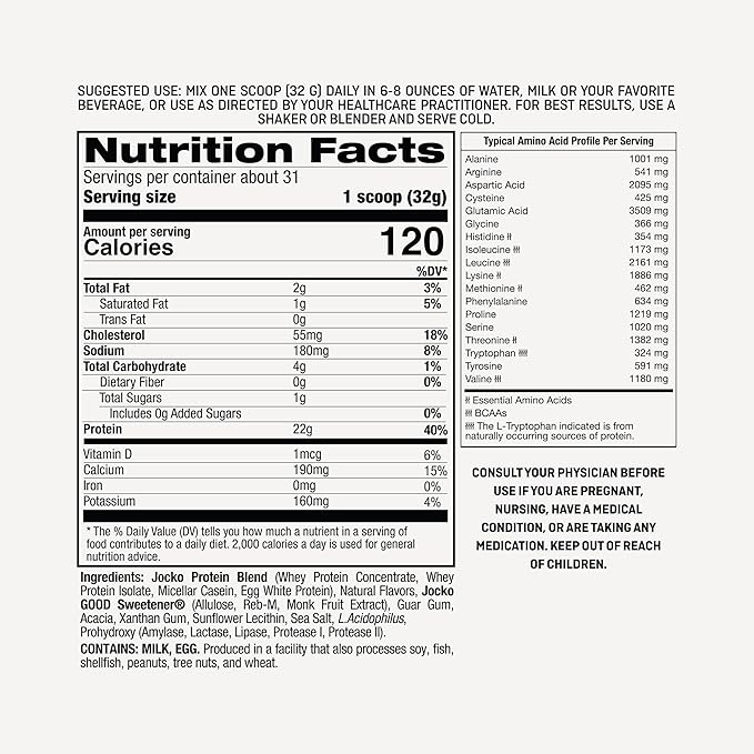 Jocko Mölk Whey Protein Powder - Keto, Probiotics, Grass Fed, Digestive Enzymes, Amino Acids, Sugar Free Monk Fruit Blend - Muscle Recovery & Growth (31 Servings (Pack of 1), Gingerbread Cookie)
