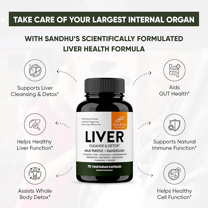 Sandhu's Liver Renew Cleanse Detox, Repair & Support | 70 Capsules (Pack of 3) | Herbal Supplement for Liver Health | Milk Thistle Dandelion Root with 9 Minerals