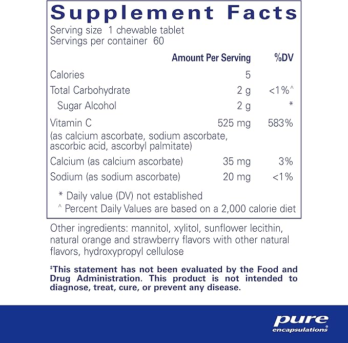 Pure Encapsulations Vitamin C Chewables | Support for Healthy Immune Function and Antioxidant Support* | 60 Chewable Tablets | Natural Orange-Strawberry Flavor