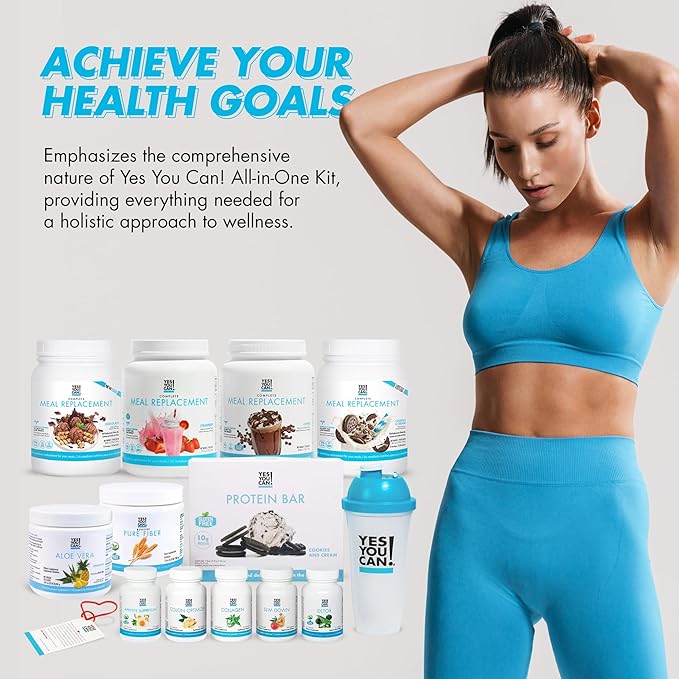 Yes You Can! All-in-One Kit with Meal Replacement Shakes, Aloe Vera Drink Mix, Fiber Shake Mixer, Protein Snacks, Supplements - Complete Wellness Kit