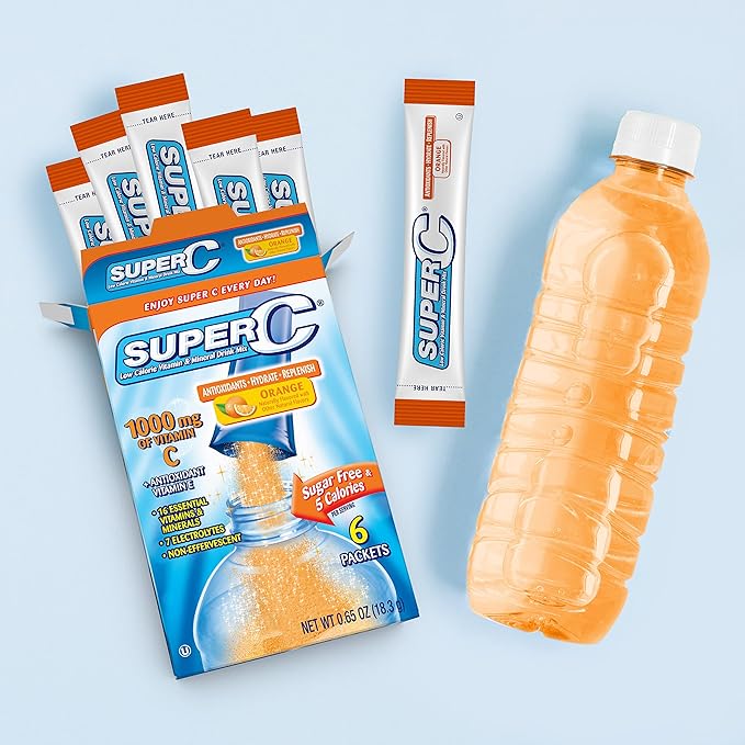 Super C Vitamin & Mineral Drink Mix, Orange, 6 CT Singles To Go, Pack Of 12 (72 Total Packets)