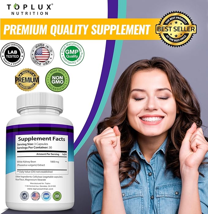 Toplux Keto Blocker Pills White Kidney Bean Extract - 1800 mg Natural Ketosis, Support Keto Diet, for Men Women, 90 Capsules, Supplement