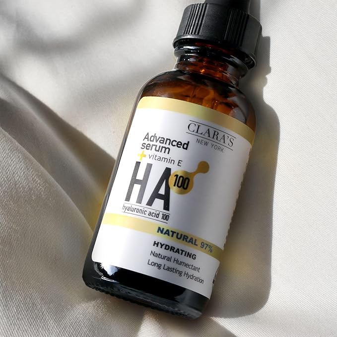 CLARA'S NEW YORK 100 Pure Advanced Hyaluronic Acid Facial Serum 30ml with Vitamin E for Plumping, Anti Aging and Intense Hydration, Moisturized Skin - Made in USA 30ml (1Fl/Oz)