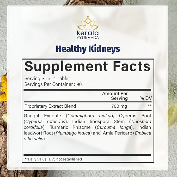 Kerala Ayurveda Healthy Kidney Herbal Tablets | Support Normal Kidney Function and Health | Kidney and Bladder Support | Urinary System Support - 90 Count