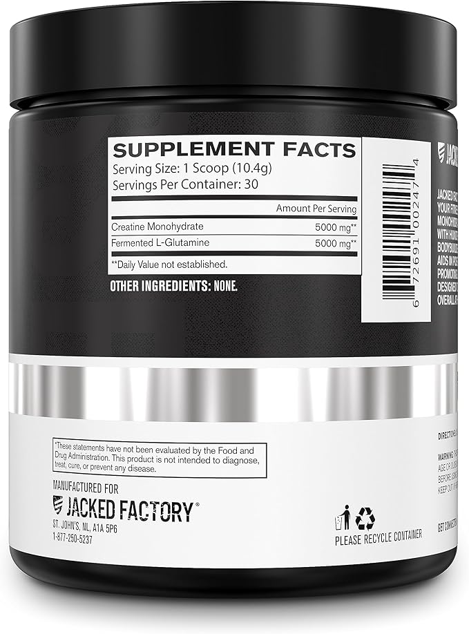 Creatine + Glutamine - Creatine Supplement with L-Glutamine for Muscle Recovery, Muscle Growth, Increased Strength, Enhanced Energy Output, and Gut Health - 30 Servings, Unflavored