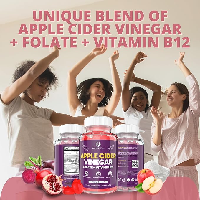 Mommyz Love Apple Cider Vinegar Gummies with Folate and Vitamin B12 - Nourishing Support for New Moms' Weight Management, Healthy Digestion and Radiant Hair and Skin Health