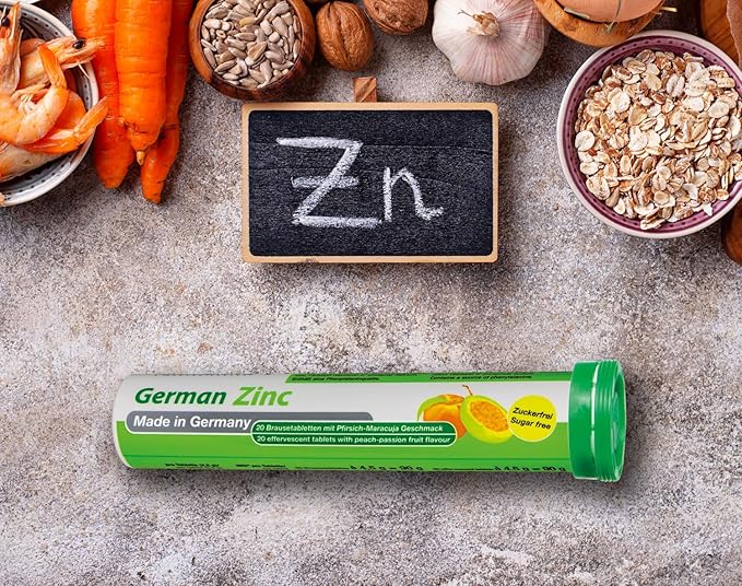 T&D German Zinc 5 mg - 40 Vegan Drink Effervescent Tablets - Peach-Passionfruit Flavor - Made in Germany