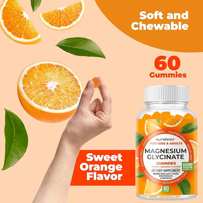 Magnesium Glycinate Gummies for Kids & Adults Women & Men - Sugar Free Gluten Free Non-GMO Vegan Chewable Supplement