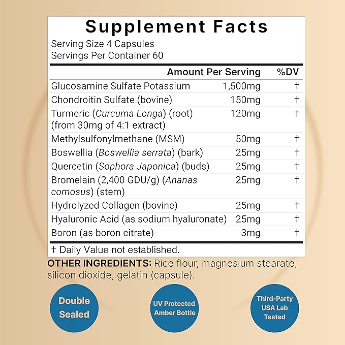 Advanced Glucosamine Chondroitin MSM Supplement, 240 Capsules | 10-in-1 Joint Support Complex – with Hyaluronic Acid, Collagen, Turmeric, Boswellia, & More – Non-GMO