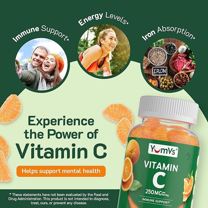 YumVs Vitamin C Gummies for Adults - 250 mg Orange Flavored Vitamin C Gummy - Vitamin C Chewable Immune Gummies for Adults - Immune Support Supplement - Kosher, Halal, Gluten Free (200 Count), 2 Pack