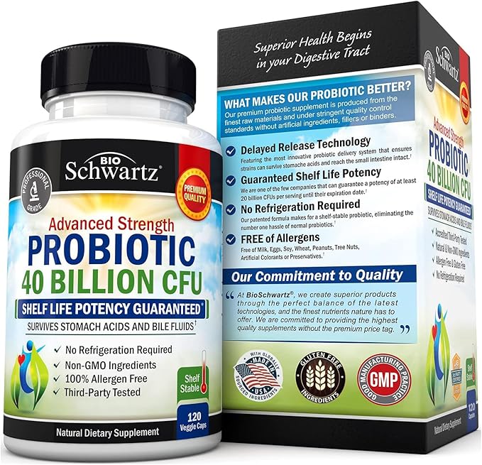 Daily Probiotic Supplement 40 Billion CFU - Gut Health Complex with Astragalus and Lactobacillus Acidophilus Probiotic for Women and Men - Shelf Stable Pre and Probiotics for Digestive Health 120 ct